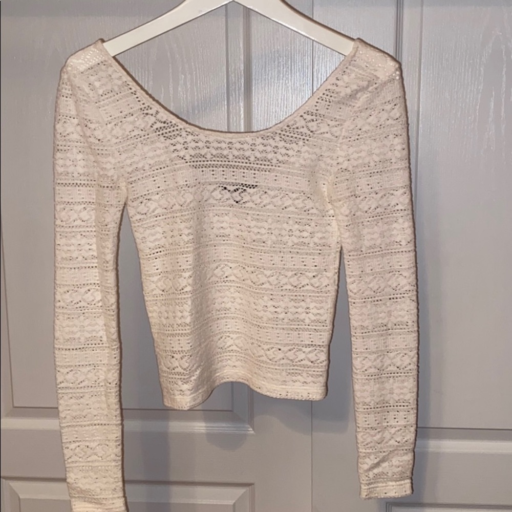 Off white lace long sleeve crop